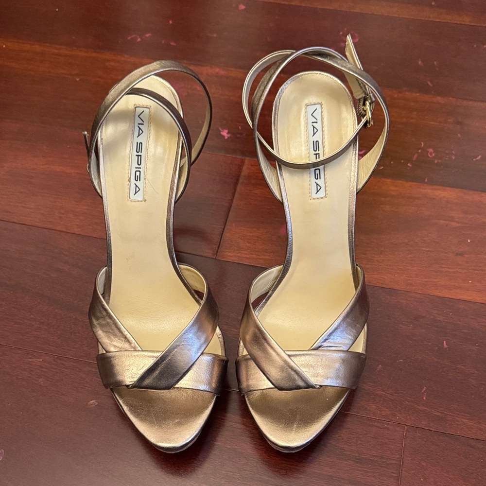 Via Spiga Metallic Strappy Heels 8M